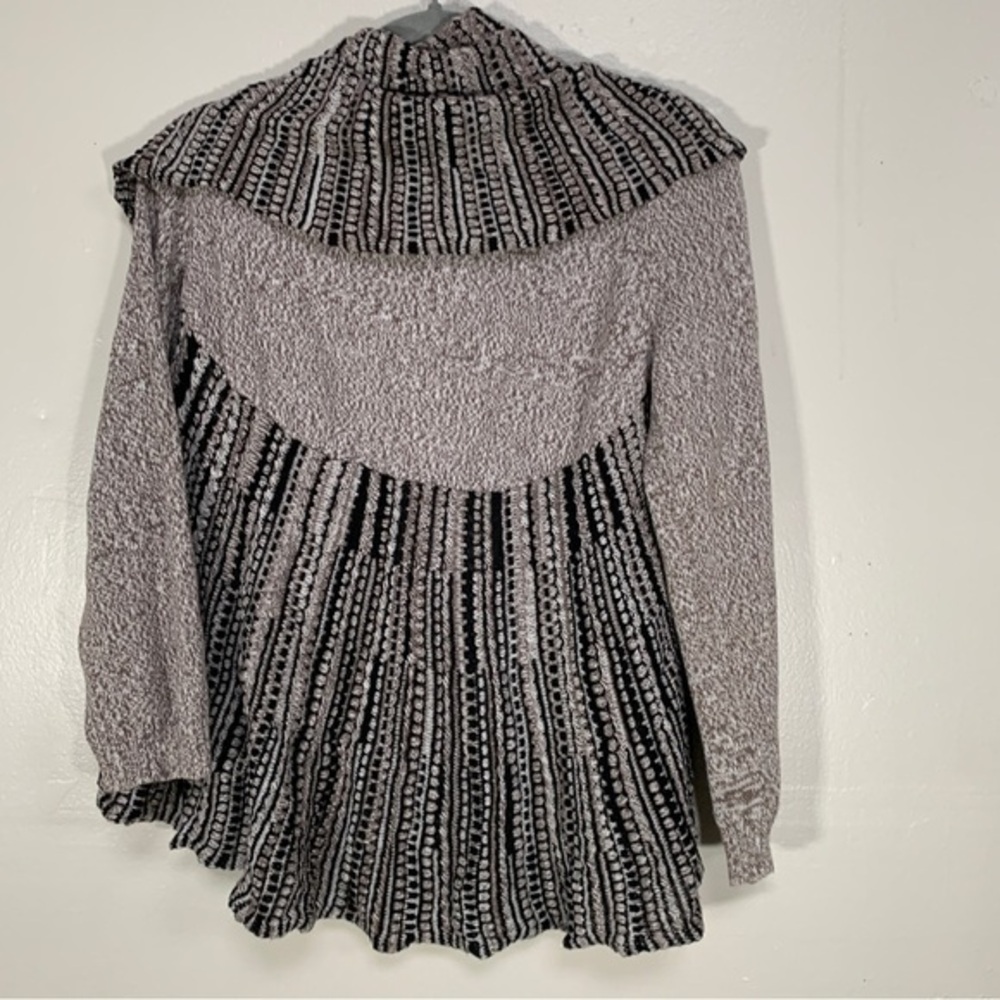 BoHo knit sweater cardigan open front collar 100% cotton Style&Co tan black twee